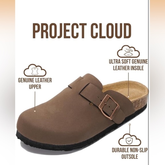 NWOT: PROJECT CLOUD Brown Slip-On Clogs with Buckle Size 11 - Picture 2 of 4
